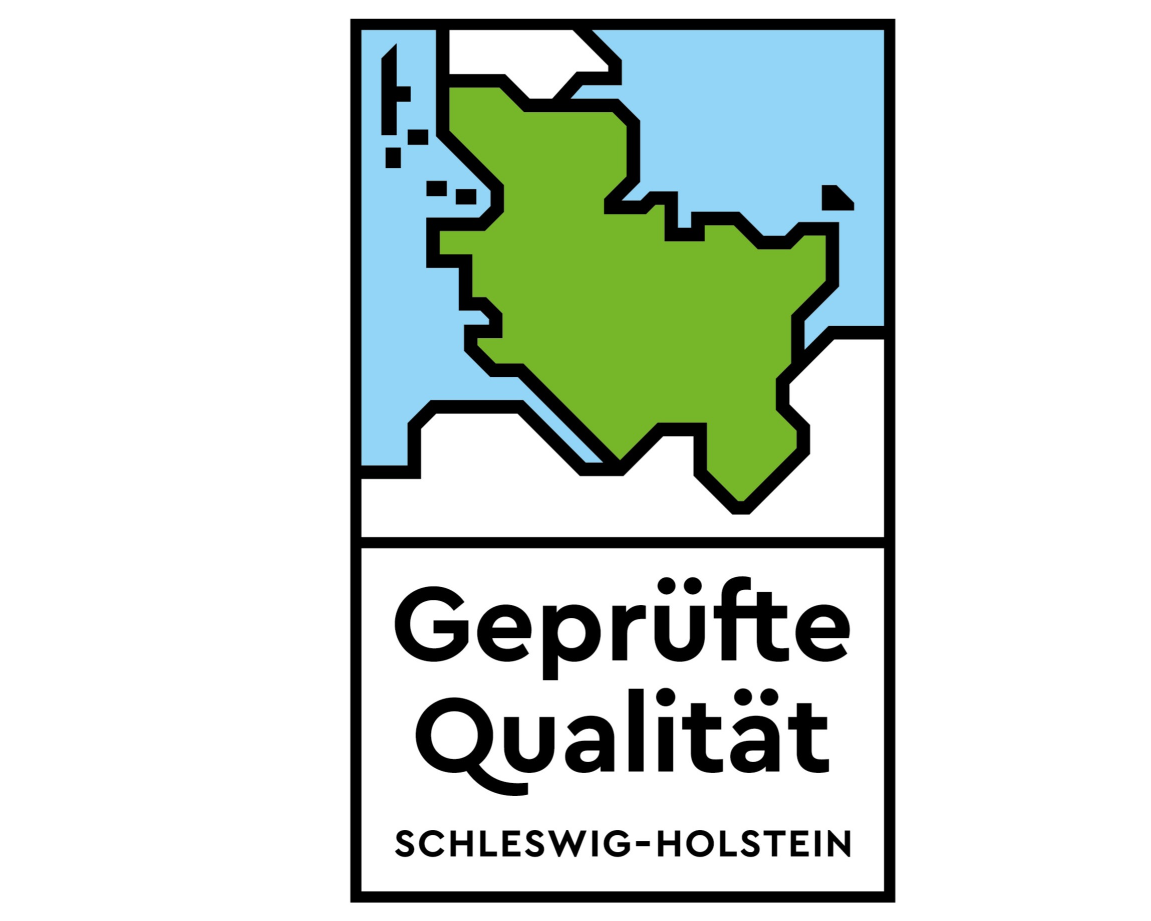Logo Geprüfte Qualität SH mit grüner SH Karte in blauem Meer
